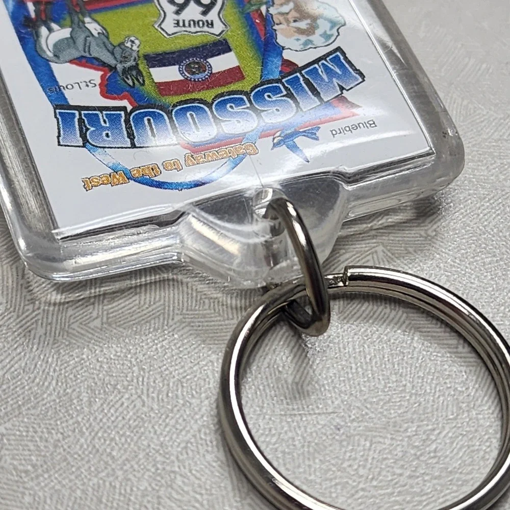 Vintage Route 66 Missouri Show Me State Square Lucite Keychain Ring Collectible